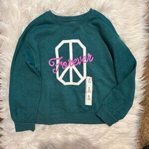 Cat & Jack Girls Peace Sign “Forever” Teal Sweatshirt Size M 8